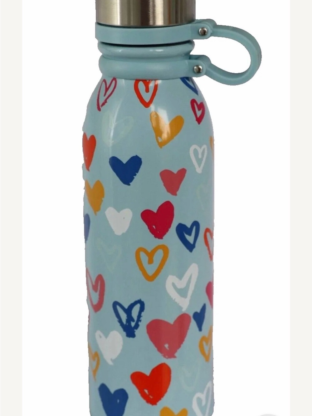 Brighton Blue Stainless Steel Bottle with Multicolor Heart Print